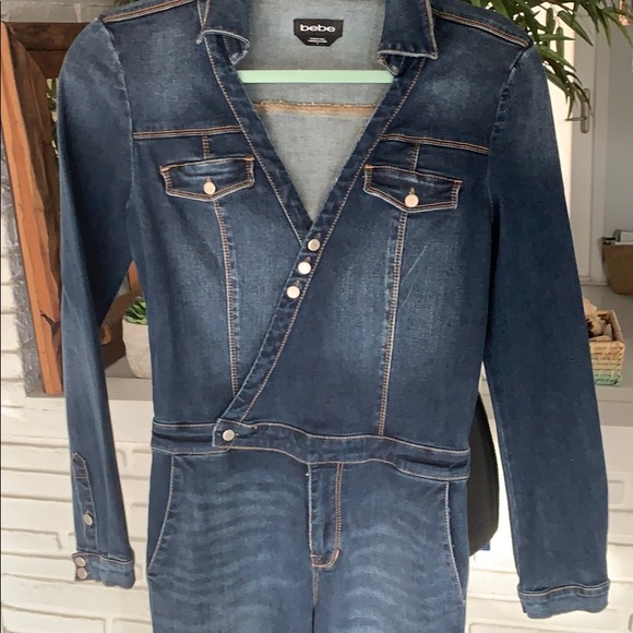 bebe denim jumpsuit womens